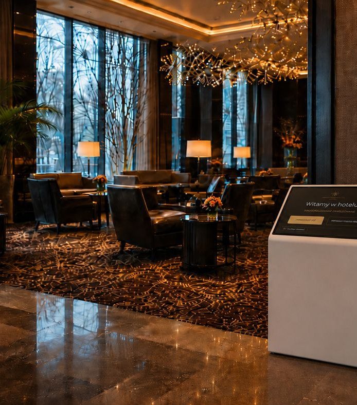 Hotelowe lobby - infokiosk pulpitowy dla gości, praca 24/7