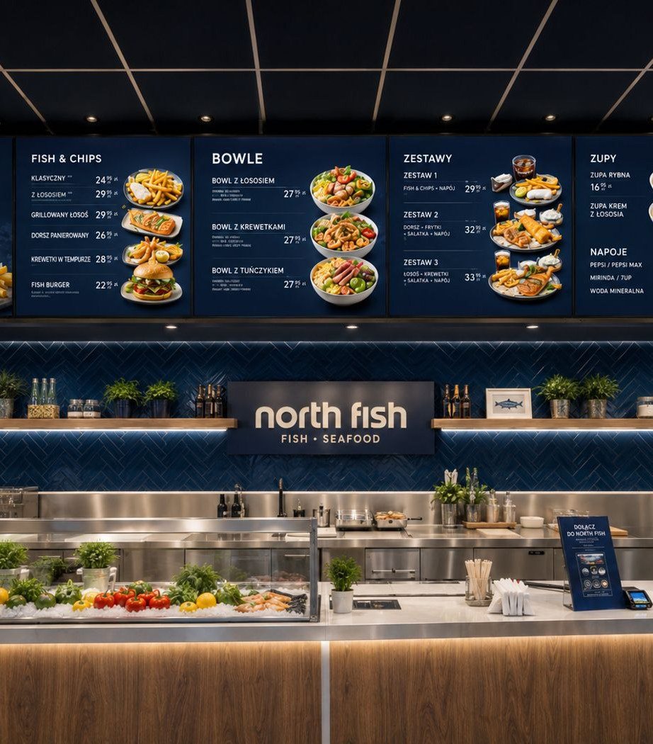 North Fish - cyfrowe menu boardy nad ladą